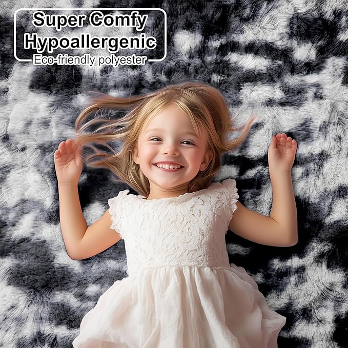 PAGISOFE Black White Rugs for Living Room 6x9, Shag Fuzzy Fluffy Washable Rugs - Image 8
