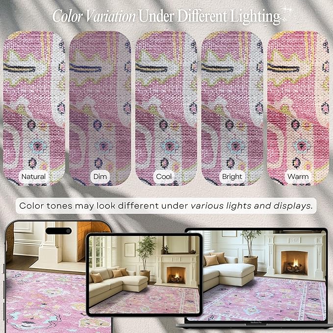 Fame Rugs Pink Modern Oushak Rug 3x5, Washable Vintage Turkish Colorful - Image 4