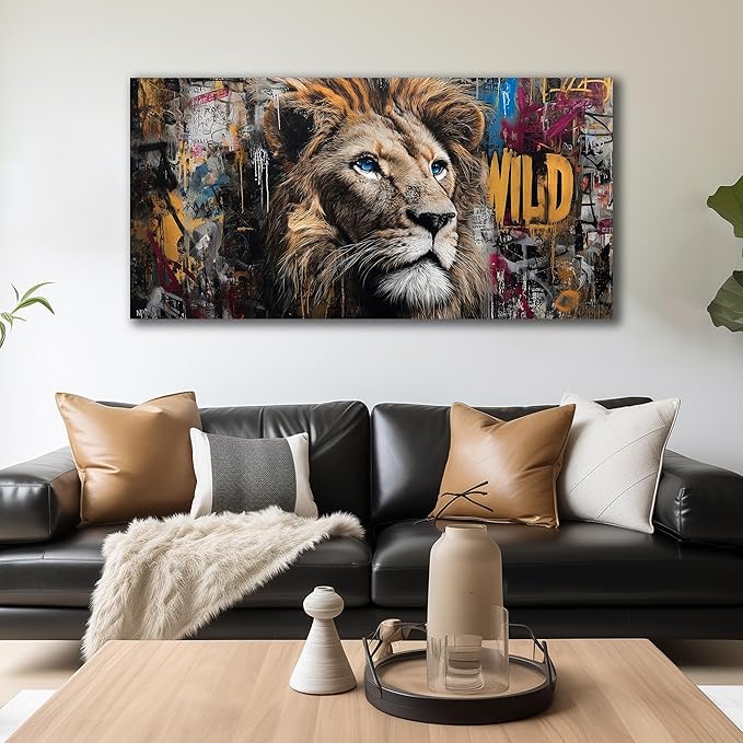 JuhaiArt Graffiti Wall Art Lion Picture Brown Wall Decor Animal Wall Art Canvas - Image 7