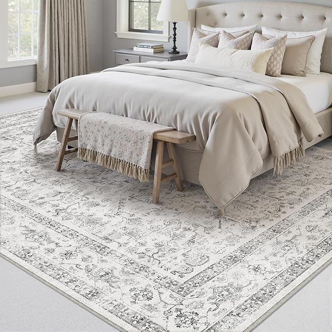 Grey 8x10 Area Rug Vintage Washable Living Room Carpet Non Slip Bedroom Indoor - Image 4
