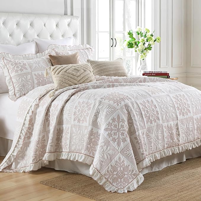 MarCielo 3-Piece 100% Cotton Bedspread Lightweight Quilt Coverlet Embroidery - Image 5