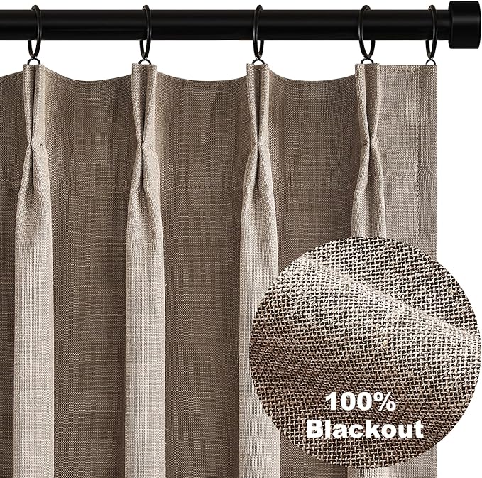 Topfinel 102 Inches Long Custom Blackout Linen Curtains, Pinch Pleated Noise by Topfinel