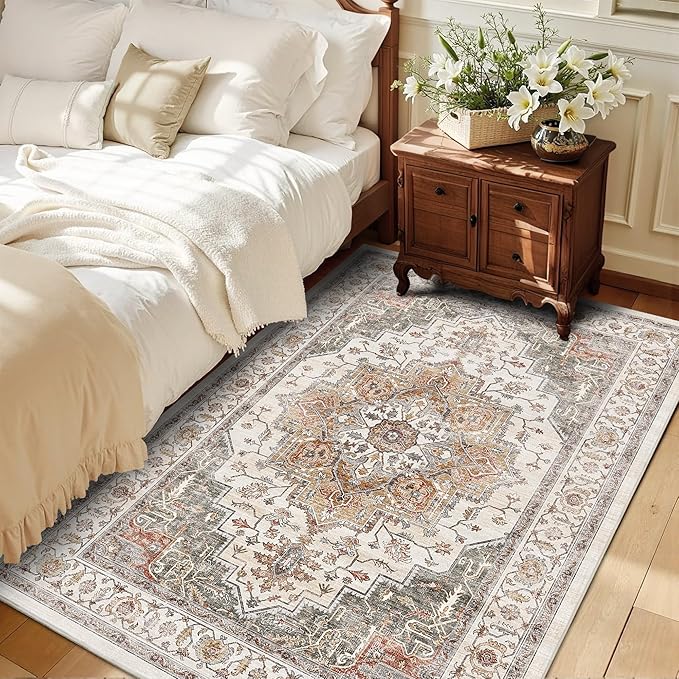 4x6 Area Rug for Bedroom Machine Washable Low Pile Vintage Distressed Rugs - Image 2