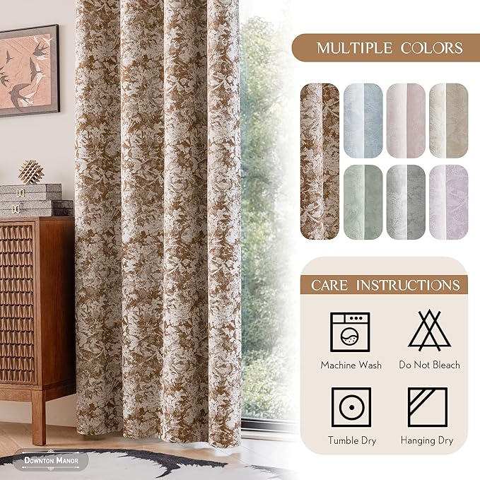 Beauoop Brown Floral Jacquard Blackout Curtains 63 Inches Long 2 Panels - Image 7