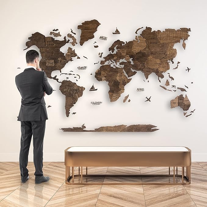 Handmade 3D Wood World Map Wall Art Large Wall Decor Track Your World Travels - Image 2