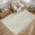 3x5 Taupe Area Rug Non Slip Vintage Office Entryway Rug Distressed Machine by PureCozy