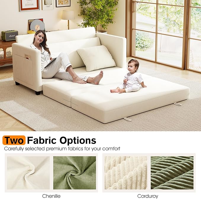 65" Loveseat Sleeper Sofa Bed, Chenille Convertible Sofa Bed - Image 6