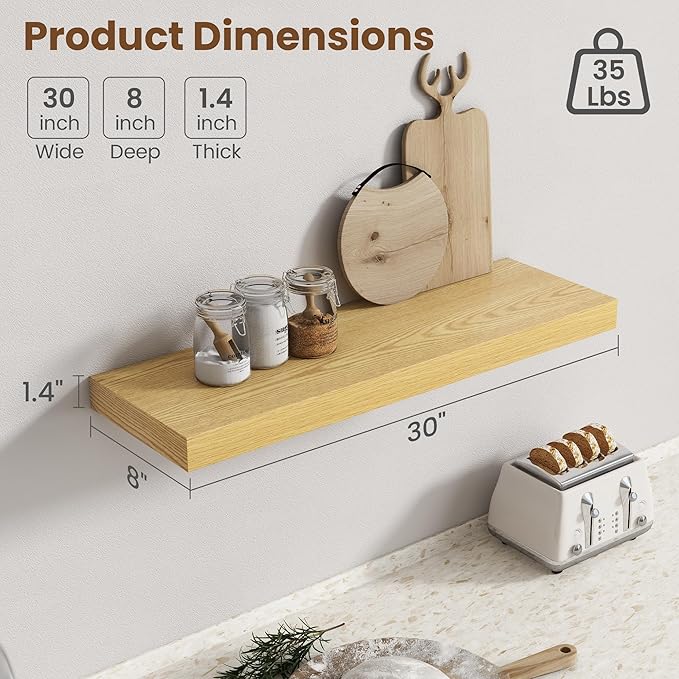 30 Inch Floating Shelves for Wall, 8 Inch Deep Floating Shelf for Storage & - Image 3