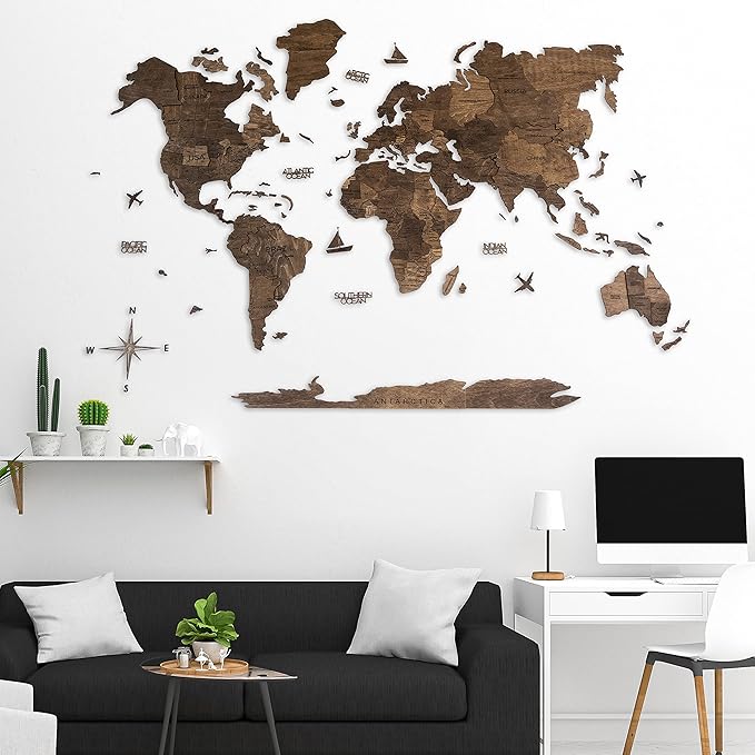 Handmade 3D Wood World Map Wall Art Large Wall Decor Track Your World Travels - Image 3
