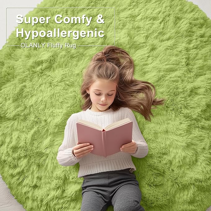 OLANLY Grass Green Round Rugs for Bedroom - Image 5