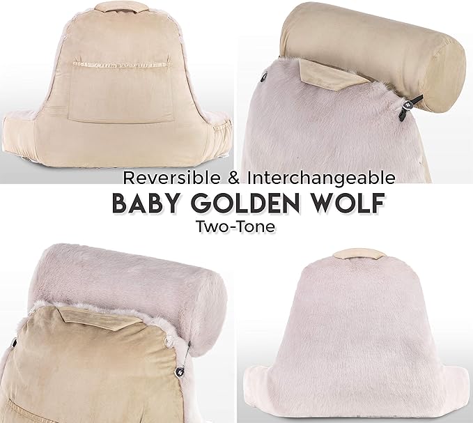 Husband Pillow XXL Baby Golden Wolf Fabulous Faux Fur Backrest, Two-Tone - Image 9
