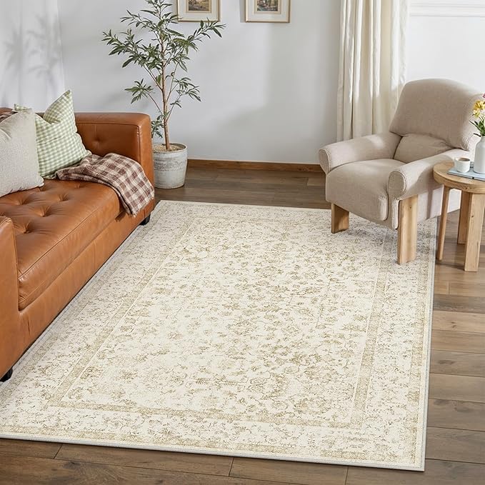 4x6 Brown Area Rug Non Slip Vintage Office Entryway Rug Distressed Machine by PureCozy