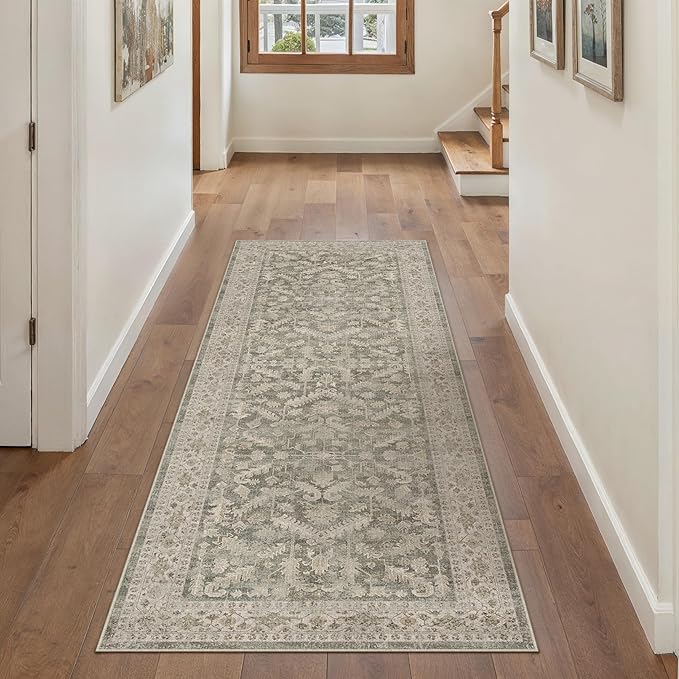 Brown 2x5 Runner Rug Vintage Area Carpet Hallway Indoor Kitchen Washable Low by PureCozy