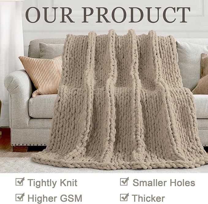 Chunky Knit Throw Blanket 50"X 60", 100% Handmade - Image 4