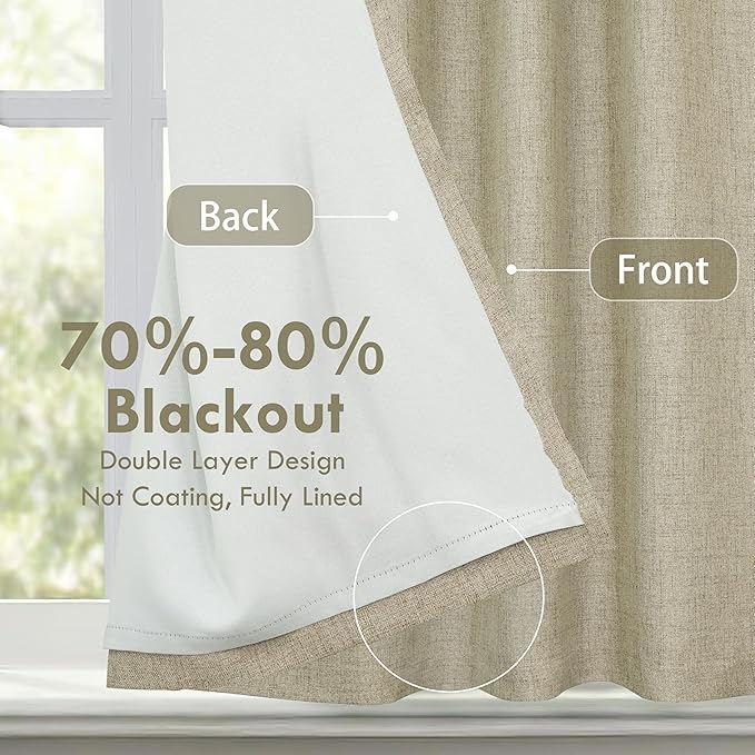 DriftAway Double Layer Linen Blackout Tie Up Curtains Thermal Insulated Fully - Image 2