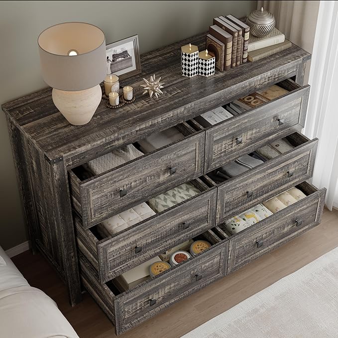 6-Drawer Dresser, Modern Wooden Storage Chest of Drawers, Dresser TV Stand - Image 4