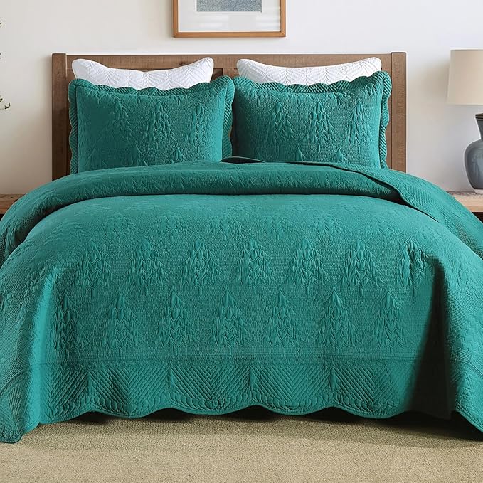 MarCielo 3-Piece Christmas Quilt 100% Cotton Oversized Bedspread Lightweight by MarCielo