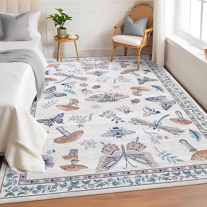 Washable Rug 5x7 Area Rugs for Living Room, Mushroom Insect Rug for Bedroom - Image 7