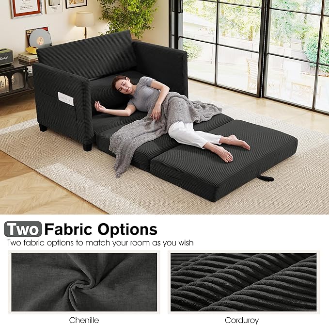 51" Loveseat Sleeper Sofa Bed, Corduroy Convertible Floor Sofa Bed - Image 6