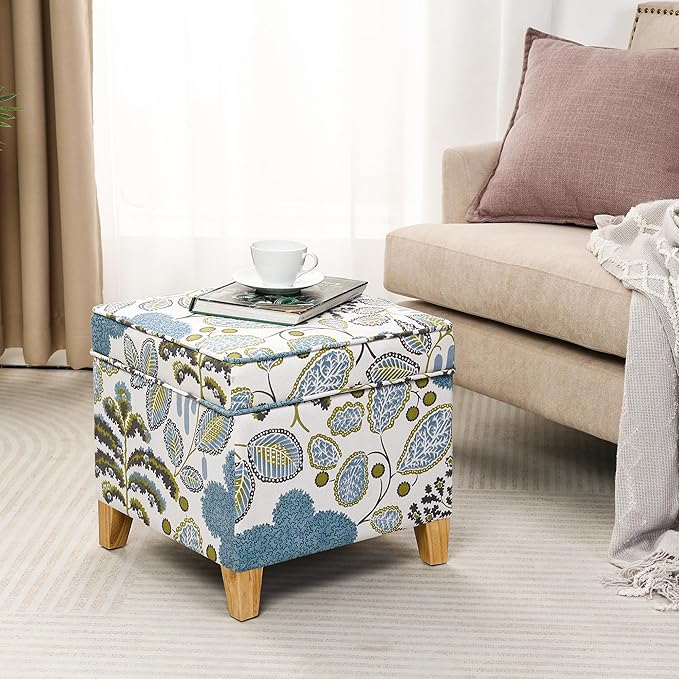 Adeco 18 Inch High Cube Ottoman Storage, Linen Chair Foot Stools, Upholstered - Image 3