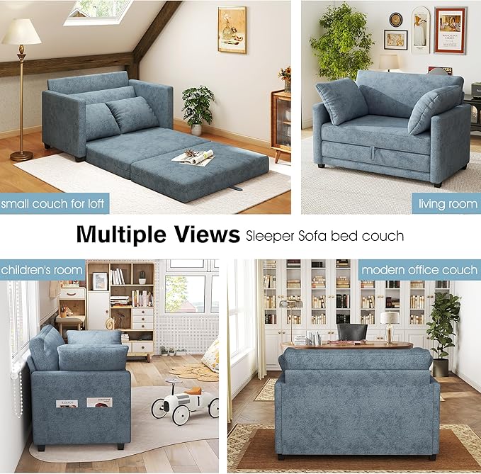 51" Loveseat Sleeper Sofa Bed, Chenille Convertible Floor Sofa Bed - Image 6