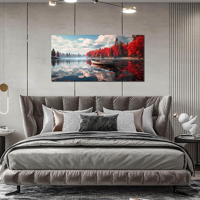 Large Wall Art for Living Room Bedroom Office Red Forest Wall Art Lake - Image 2