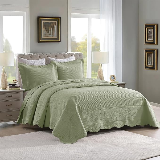 MarCielo 3-Piece 100% Cotton Oversized Bedspread Lightweight Quilt Coverlet - Image 2