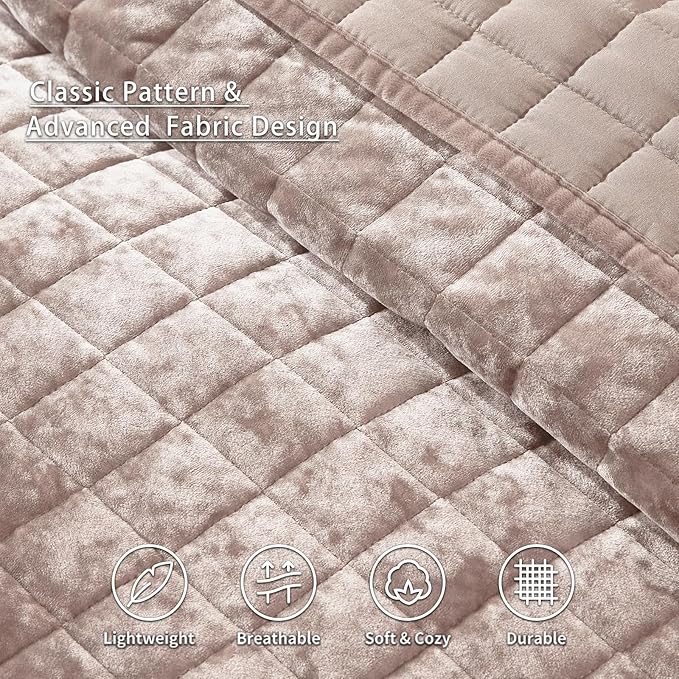 LEAONME Velvet Quilt King Size-98''x106'', Lightweight Dusty Pink Comforter Set - Image 4