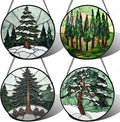 AMDERVEN Stained Glass Window Hanging 4 Pcs Set Forest Green Trees Winter Snow by amderven