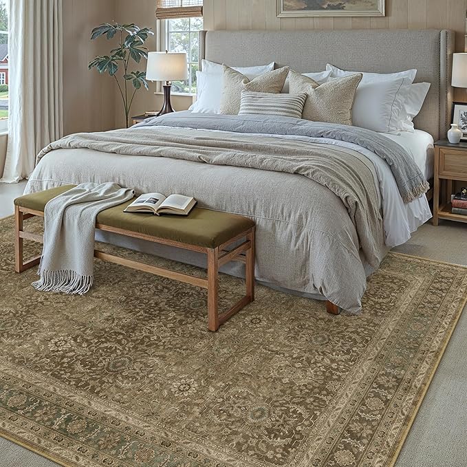 Brown 8x10 Area Rug Washable Vintage Carpet - Image 4