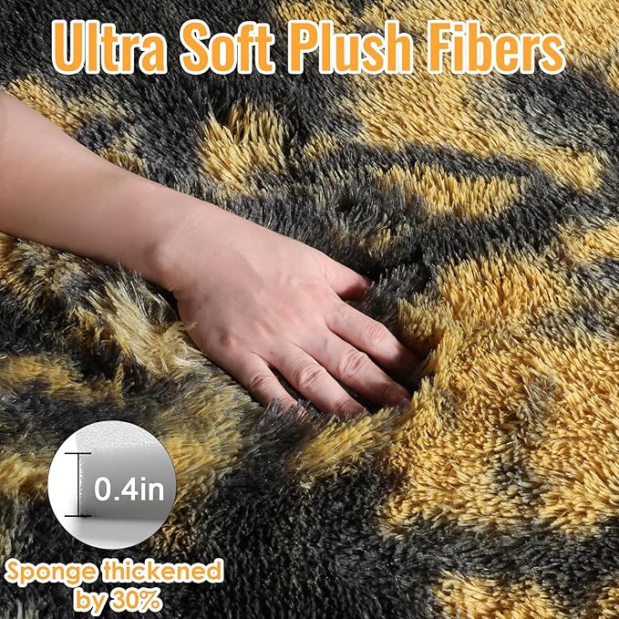 PAGISOFE Black and Yellow Fluffy Shag Area Rugs - Image 5