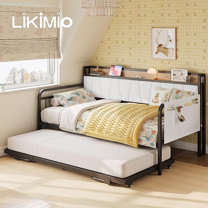 LIKIMIO Daybed with Trundle Bed, Twin Bed Frame with Storage Headboard and - Image 2