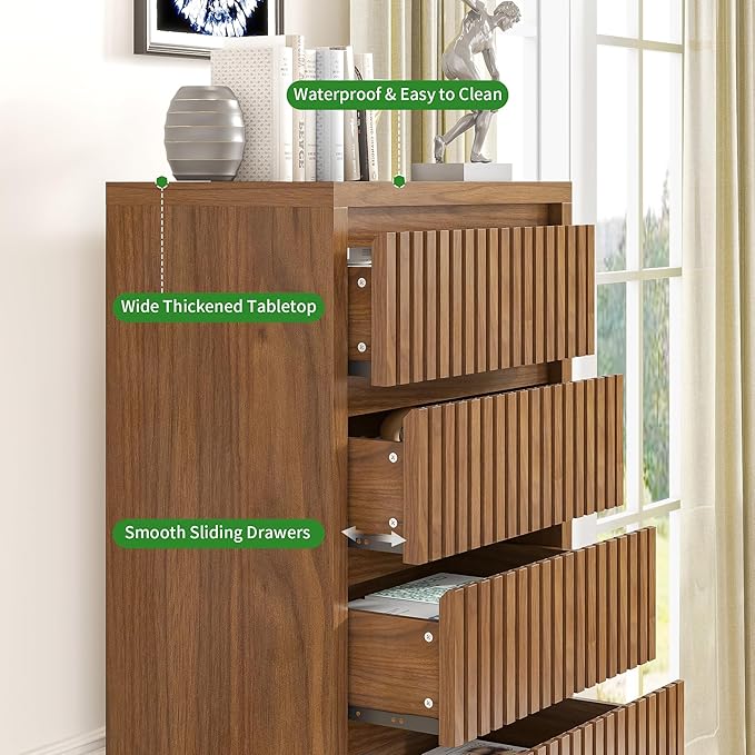 Fluted Tall 6 Drawer Dresser, Mid Century Dresser - Image 7
