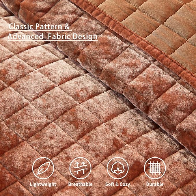 LEAONME Velvet Quilt Oversized California King-120''x120'', Lightweight Burnt - Image 4
