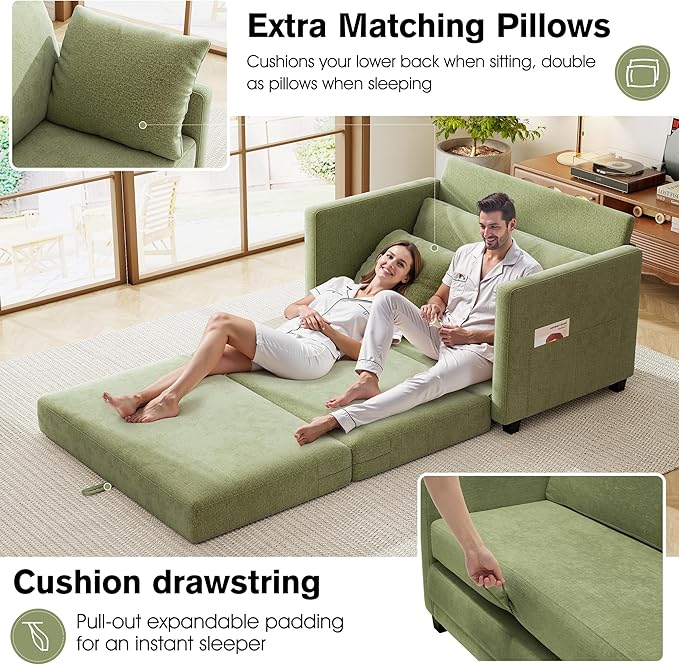 51" Loveseat Sleeper Sofa Bed, Chenille Convertible Floor Sofa Bed - Image 3