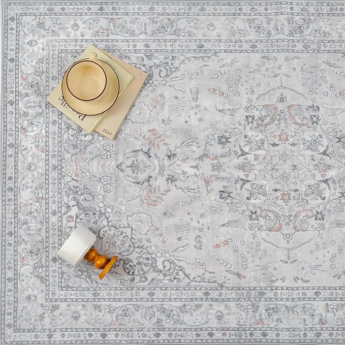 Grey 6x9 Area Rug Washable Vintage Carpet - Image 7