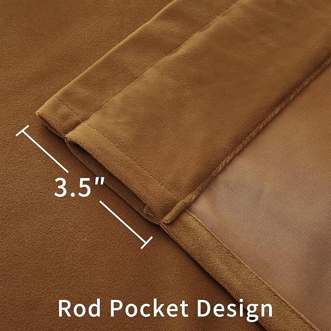 Joydeco Camel Brown Velvet Curtains 90 inch Length 2 Panels, Luxury Blackout - Image 5
