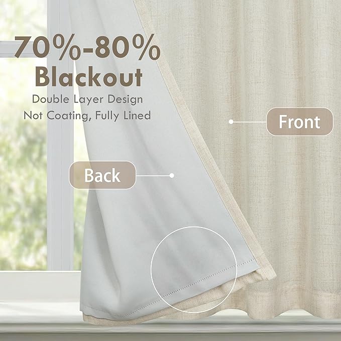 DriftAway Double Layer Linen Blackout Tie Up Curtains Thermal Insulated Fully - Image 2