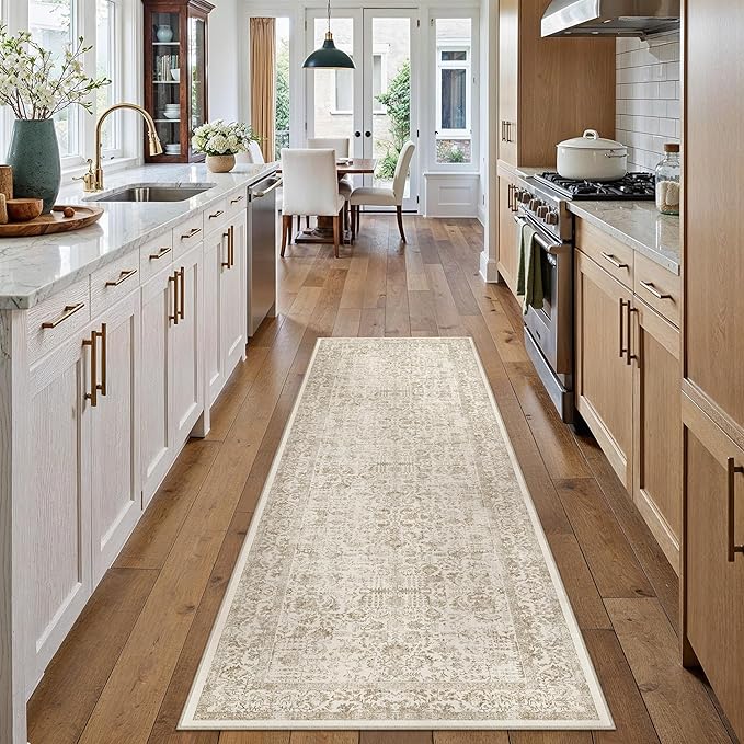 Light Brown Runner Rug 2x5 Hallway Machine Washable Kitchen Vintage Distressed by PureCozy