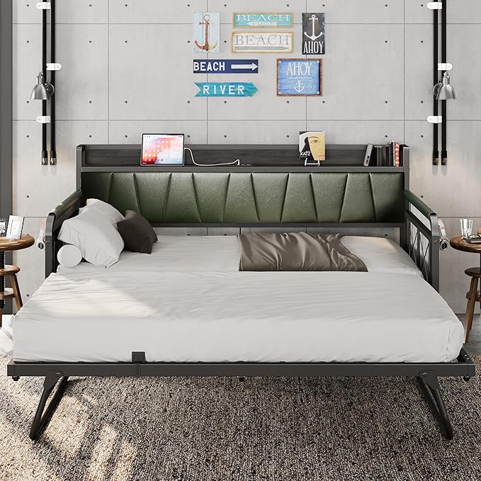 LIKIMIO Daybed with Trundle Bed, Twin Bed Frame with Storage Headboard and - Image 8
