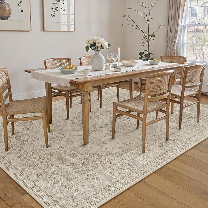 Brown 5x7 Area Rug Washable Vintage Carpet - Image 4