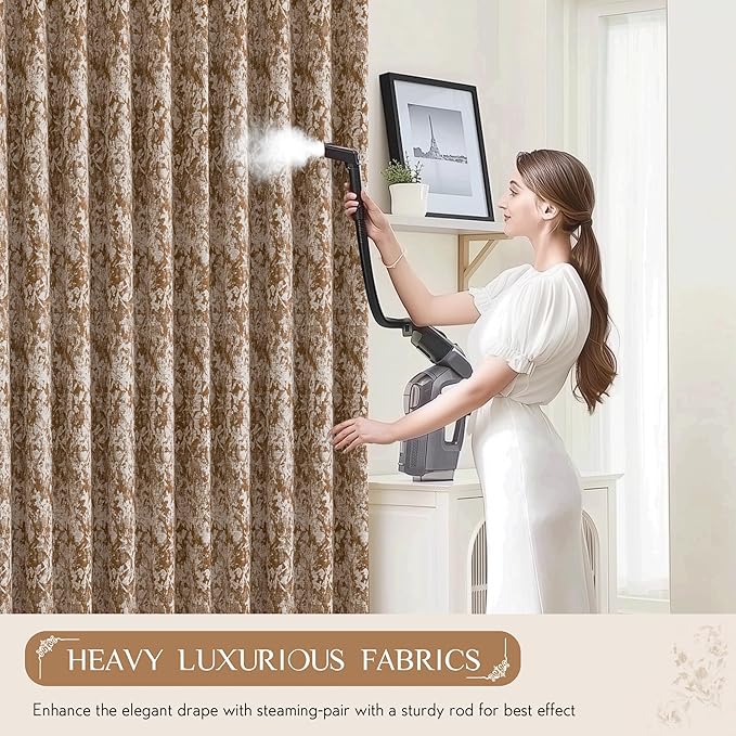 Beauoop Brown Floral Jacquard Blackout Curtains 84 Inches Long 2 Panels - Image 5