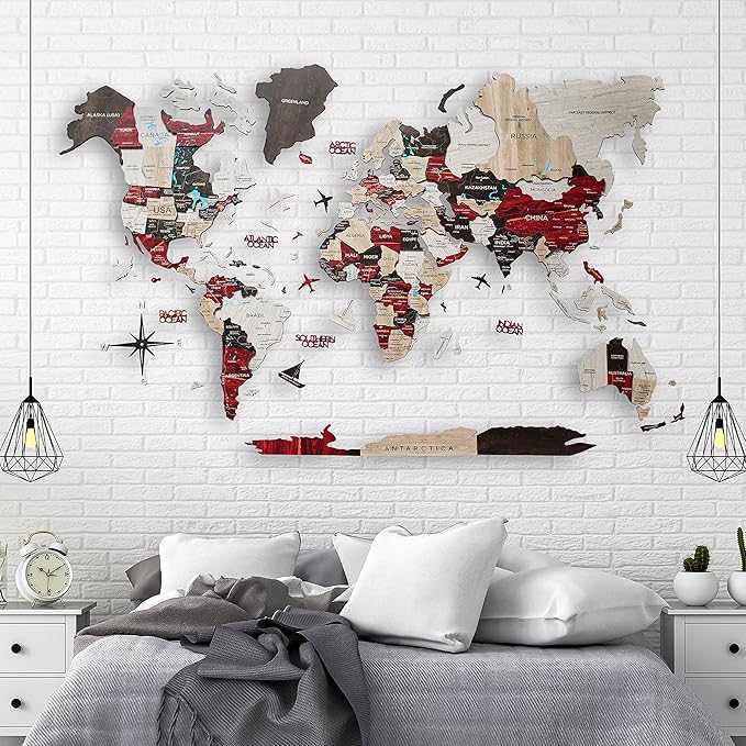 Handmade 3D Wood World Map Wall Art Large Wall Decor Track Your World Travels - Image 4
