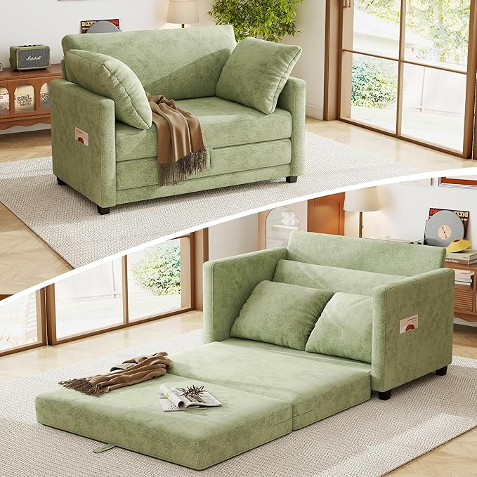 51" Loveseat Sleeper Sofa Bed, Chenille Convertible Floor Sofa Bed by kakuboohi