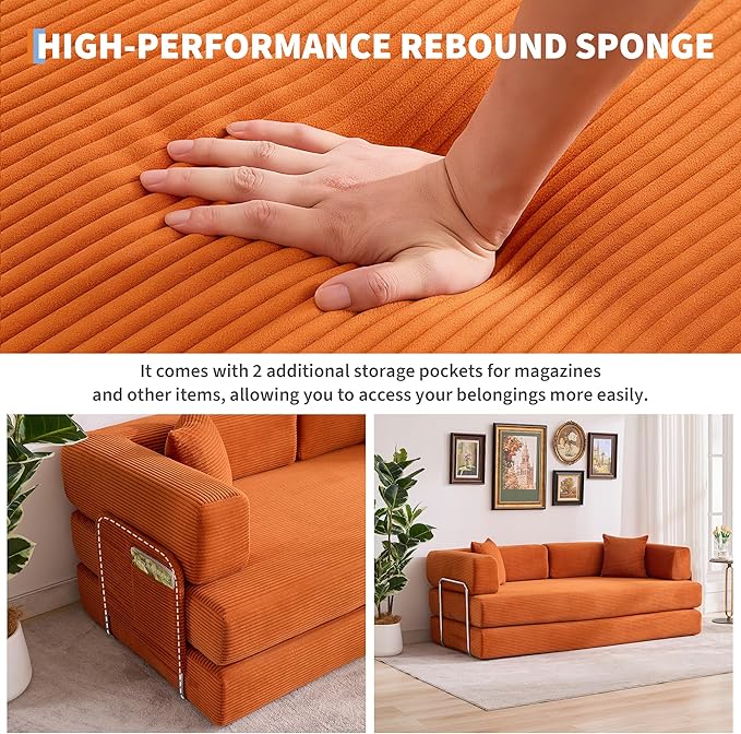 Garvee 5-in-1 Convertible Sofa Bed, 78.8" Modular Corduroy Sleeper - Image 8