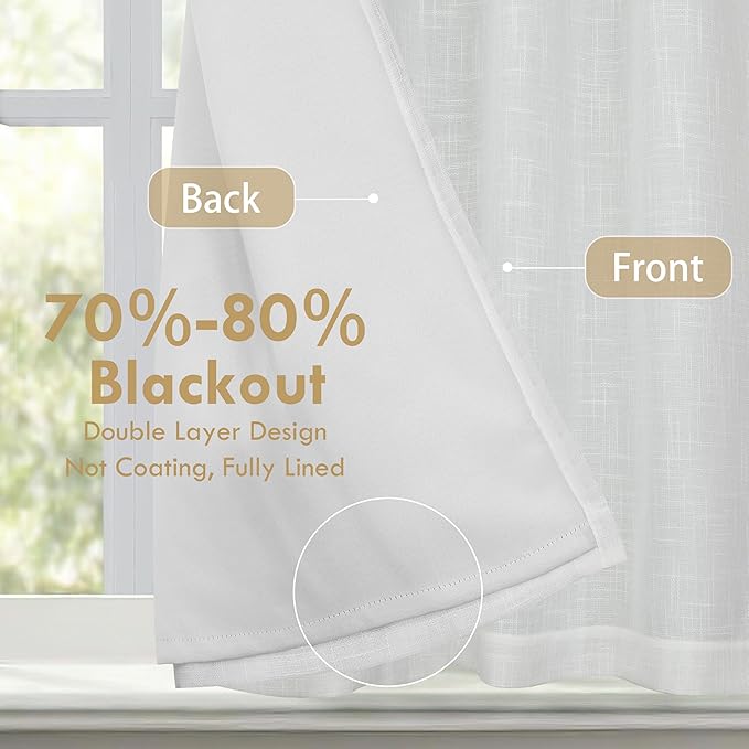 DriftAway Double Layer Linen Blackout Tie Up Curtains Thermal Insulated Fully - Image 2