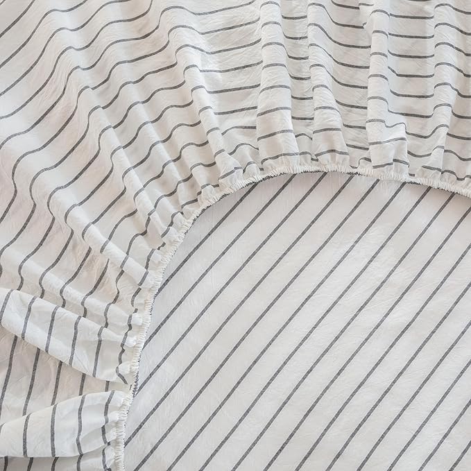 MooMee Fitted Bottom Sheet Only 100% Washed Cotton Linen Like Textured - Image 3