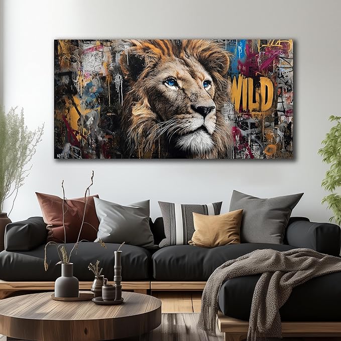 JuhaiArt Brown Wall Art Lion Artwork Graffiti Wall Decor Animal Canvas Art - Image 7