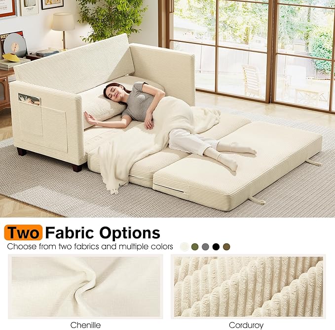 65" Loveseat Sleeper Sofa Bed, Corduroy Convertible Sofa Bed - Image 6