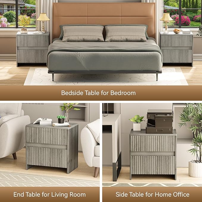 Fleuted Nightstand Set of 2, Modern Night Stand - Image 7